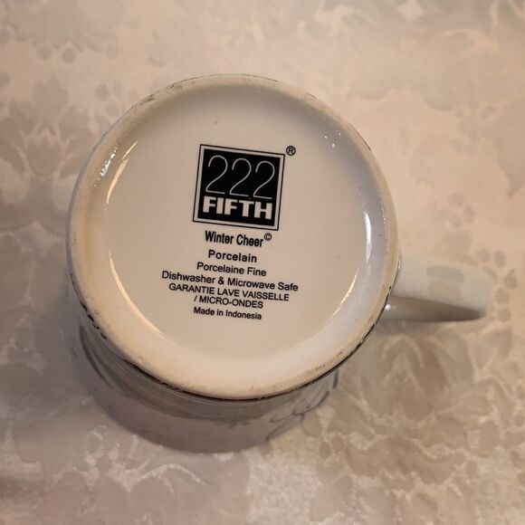 Winter Cheer Mug Fine Porcelain 222 Fifth Holiday Christmas Tree Bird Flower - Picture 4 of 4